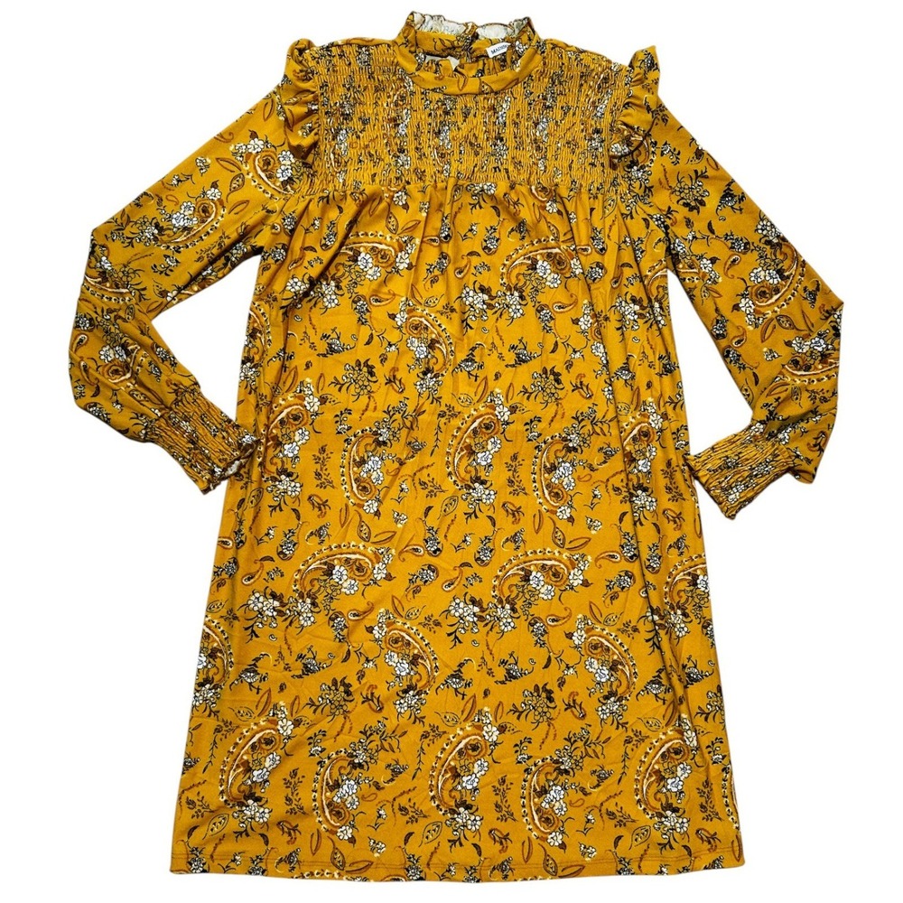 Madison + Hudson Gold Prairie Smocked Dress Size M Cottagecore Boho Country - Picture 4 of 13